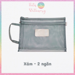 [HOTIS] Túi lưới đựng tài liệu khổ A4 màu Morandi, xuyên thấu, có khóa kéo, siêu tiện lợi