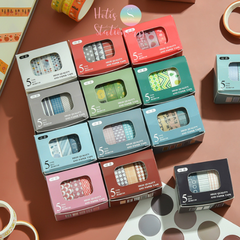 [HOTIS] Hộp 5 cuộn washi tape có hoa văn đa dạng - Rộng 1cm, Dài 2m