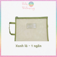 [HOTIS] Túi lưới đựng tài liệu khổ A4 màu Morandi, xuyên thấu, có khóa kéo, siêu tiện lợi