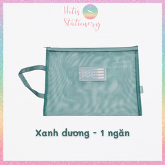 [HOTIS] Túi lưới đựng tài liệu khổ A4 màu Morandi, xuyên thấu, có khóa kéo, siêu tiện lợi