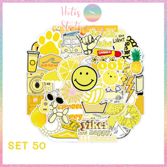 [HOTIS] Set Sticker nhiều mẫu size lớn 5 - 8cm, nhãn dán cán màng phim PVC không thấm nước, dán được nhiều lần
