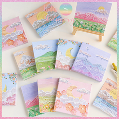 [HOTIS] [16 MẪU] Tệp 80 tờ giấy ghi chú tranh phong cảnh, giấy note hình thú đáng yêu - 8x8cm