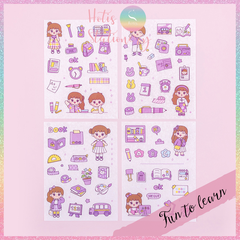 [HOTIS] Set 4 tấm sticker cô bé cute trang trí sổ tay, bàn học - 18x10.5cm