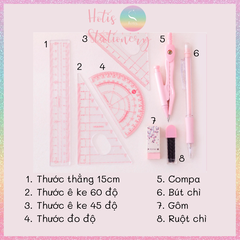 [HOTIS] Bộ compa thước kẻ 8 món màu pastel cực xinh