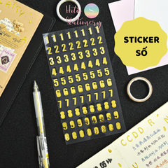 Sticker nhãn dán chữ số PET ánh kim trang trí sổ