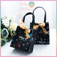 [HOTIS] Túi quà tặng hành tinh đen huyền bí có quai xách và tặng kèm ruy băng thắc nơ