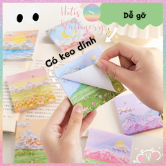 [HOTIS] [16 MẪU] Tệp 80 tờ giấy ghi chú tranh phong cảnh, giấy note hình thú đáng yêu - 8x8cm