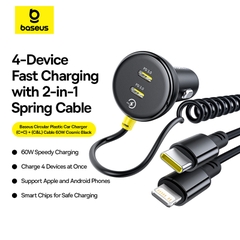 Tẩu Sạc Cho Ô Tô Baseus Circular Plastic Car Charger 60W (With 1.4m Spring Cable)