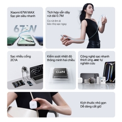 Cuktech có củ sạc nhanh Cuktech 67W GaN Charger (cáp Built-in USB-C) – AD653W thiết kế nhỏ gọn, có cáp rút tích hợp