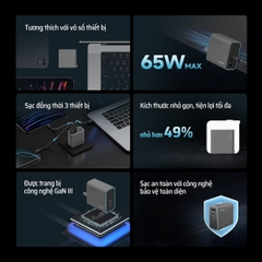 Củ Sạc Nhanh CUKTECH GaN 65W – Bộ Sạc USB-C Công Suất Cao 2 USB-A + 1 USB-C, Hỗ Trợ PD Cho Xiaomi 14, iPhone 15/14 Pro Max, MacBook & Laptop