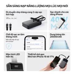 Pin dự phòng Cuktech CP24 Power Bank 20.000mAh (2 cáp Built-in Type-C & Lightning MFI) – LPB200NL