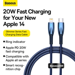Cáp Sạc Nhanh C to Lightning Cho iphone Series Baseus Glimmer Series Fast Charging Data Cable Type-C to iP 20W