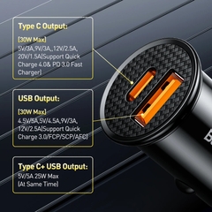 Bộ tẩu sạc nhanh đa năng dùng cho xe hơi Baseus Circular Plastic PPS Car Charger (30W, PD/ QC 3.0/ SCP/ AFC, Quick Charger )