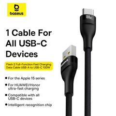 Cáp Sạc Nhanh Baseus 100w USB C cho IP 15/15 Plus/15 Pro/15 Pro Max tương thích Huawei, Samsung, OnePlus, Honor