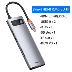 Hub chuyển đa năng Baseus Metal Gleam Series Multifunctional Docking Station ( Type-C to HDMI/ USB3.0/ LAN / SD Card Reader/ Type C PD 100W, Multifunctional HUB)