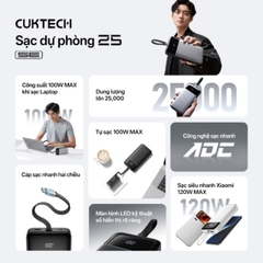 Pin Sạc Dự Phòng CUKTECH 25 SE 25000mAh 120W, Cáp Type-C Tích Hợp, Màn Hình Hiển Thị, Sạc Nhanh - LPB252N