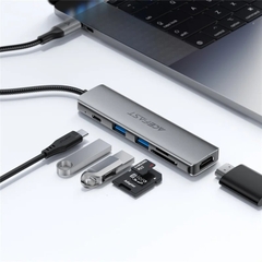 Bộ Hub USB-C 6 trong 1 ACEFAST J18 – Xuất hình 4K 60Hz, Sạc nhanh PD 90W, Dock mở rộng kèm khe thẻ SD/TF