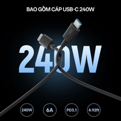 Sạc 3 cổng USB-C và 1 cổng USB-A 140W CukTech AD1404U công nghệ GaN hỗ trợ PD3.1/PPS/UFCS chân cắm dẹt