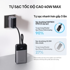 Pin dự phòng Cuktech CP24 Power Bank 20.000mAh (2 cáp Built-in Type-C & Lightning MFI) – LPB200NL