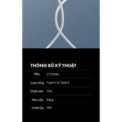 Cáp C to C CUKTECH CTC515N 1.5m 100W Sạc Nhanh 5A, Truyền Dữ liệu 480Mbps