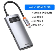 Hub chuyển đa năng Baseus Metal Gleam Series Multifunctional Docking Station ( Type-C to HDMI/ USB3.0/ LAN / SD Card Reader/ Type C PD 100W, Multifunctional HUB)