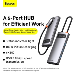 Hub chuyển đa năng Baseus Metal Gleam Series Multifunctional Docking Station ( Type-C to HDMI/ USB3.0/ LAN / SD Card Reader/ Type C PD 100W, Multifunctional HUB)