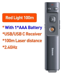 Bút Laser trình chiếu Baseus Orange Dot Wireless Presenter cho Laptop/ Macbook (100m. 2.4Ghz USB/Type C Receiver, Wirele