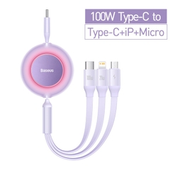 Cáp sạc dây rút 3 đầu 100W Bright Mirror Series II One-for-three Retractable Data Cable Type-C to M+L+C (1.1m, 100W)