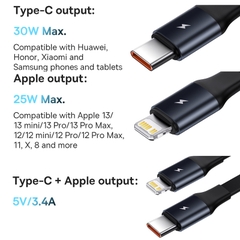 Tẩu Sạc Nhanh Kèm Cáp Dây Rút 2 Đầu Type C + Lightning Baseus Enjoyment Retractable 2 in 1 Car Charger 30W