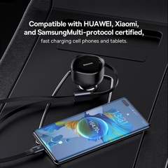 Tẩu Sạc Nhanh Kèm Cáp Dây Rút 2 Đầu Type C + Lightning Baseus Enjoyment Retractable 2 in 1 Car Charger 30W