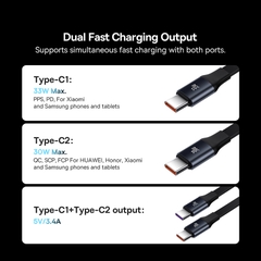 Tẩu Sạc Nhanh Kèm Cáp Dây Rút 2 Đầu Type C + Lightning Baseus Enjoyment Retractable 2 in 1 Car Charger 30W