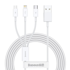 Cáp sạc 3 đầu Baseus Superior Series 3 in 1 (USB to Type C+ IP + Micro USB, 3.5A/ 1.5m, TPE Fast Charging Data Cable)