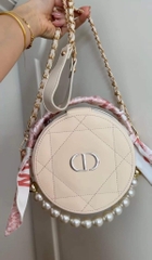 Túi tròn dạng hộp kèm gương - Hàng Gift DIOR (16x16x7cm)