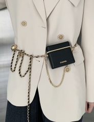 Túi Gift CHANEL Móc Khoá CC - Đen Kèm Dây Đeo Dài Mẫu đựng 4 son (10x10x4cm)