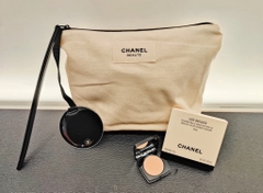 Túi CHANEL Beauty Linen Beige - Đựng mỹ phẩm Kèm Gương Tròn (21x15x7.5cm)