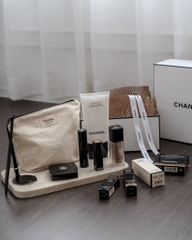 Túi CHANEL Beauty Linen Beige - Đựng mỹ phẩm Kèm Gương Tròn (21x15x7.5cm)