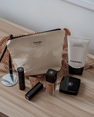 Túi CHANEL Beauty Linen Beige - Đựng mỹ phẩm Kèm Gương Tròn (21x15x7.5cm)