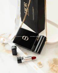 Clutch Rouge DIOR Minaudiere And Lipstick Set Limited Edition (Gift Đen) (10x8x3.5cm)