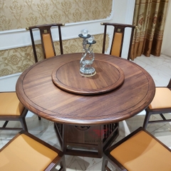 [Nhiều Kích Thước] BÀN ĂN GỖ TỰ NHIÊN INDOCHINE MẶT GỖ MÂM XOAY A01