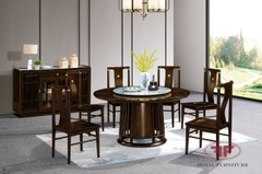 BỘ BÀN ĂN TRÒN MẶT GỖ XOAY 6 GHẾ PHONG CÁCH INDOCHINE  2368