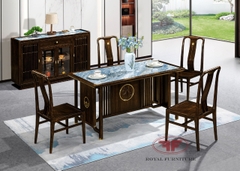 BỘ BÀN ĂN CHỮ NHẬT MẶT ĐÁ INDOCHINE 6 GHẾ GỖ ÓC CHÓ, THIẾT KẾ ĐỘC LẠ 2362