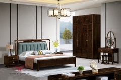 BỘ PHÒNG NGỦ GỖ ÓC CHÓ BỌC DA XANH PHONG CÁCH INDOCHINE NHẬP KHẨU 2333