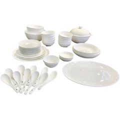 Bộ đồ ăn sứ xương trắng trơn 50 sản phẩm