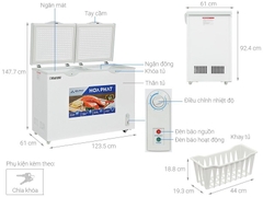 Tủ 1 ngăn đông + 1 ngăn mát 600 lít ( lòng sử dụng thực 250L) dài 1.24 mét rộng 61cm