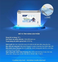 Tủ đông trưng bày kính cong Hòa Phát 1 ngăn  đông 2 cánh trượt HSF AD6357.C1 dài 1.2 MÉT