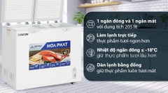 Tủ đông Hòa Phát 2 ngăn 2 cánh HPF BD6205 500l lòng sử dụng 205L