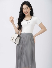 Áo cotton dáng ôm free size viền cổ phối màu in họa tiết chữ