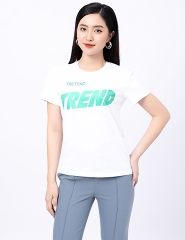Áo cotton nữ cổ tròn dáng suông in chữ Trend