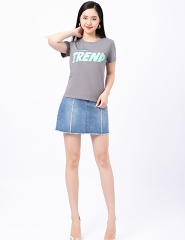 Áo cotton nữ cổ tròn dáng suông in chữ Trend