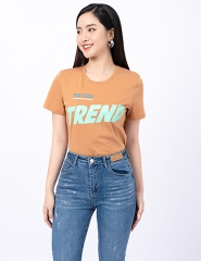 Áo cotton nữ cổ tròn dáng suông in chữ Trend